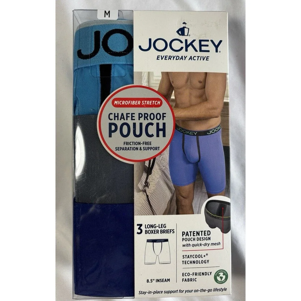 Jockey Men’s Everyday Active NEW 3-Pack Long-Leg Boxer Briefs Size Medium